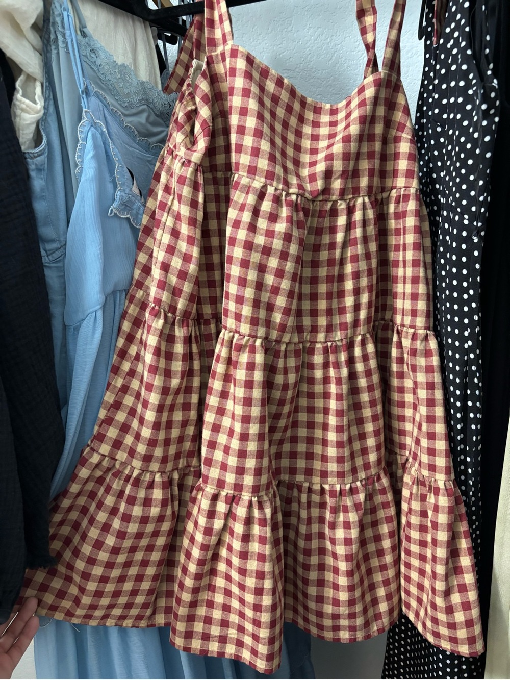 Cider Burgundy and Cream Gingham Tiered Sundress